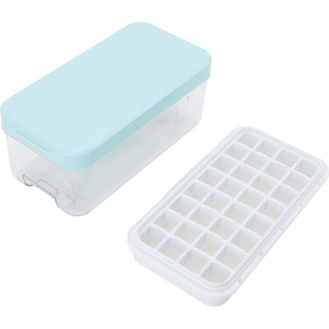 Bac à glaçons à un étage avec couvercle et compartiment de rangement pour glaçons. Moule à glaçons en silicone bleu pour la cuisine. (1/5)
