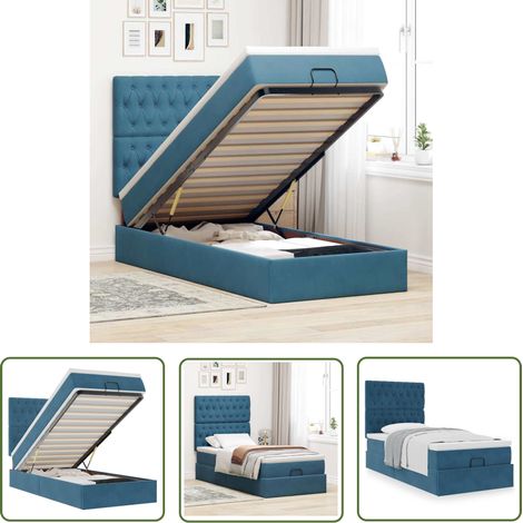 vidaXL Ottoman-Bett mit Matratzen Dunkelblau 100x200 cm Samt (1/5)