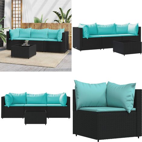 4-tlg. Garten-Lounge-Set mit Kissen Schwarz Poly Rattan - Gartenmöbel - Rattan (1/5)