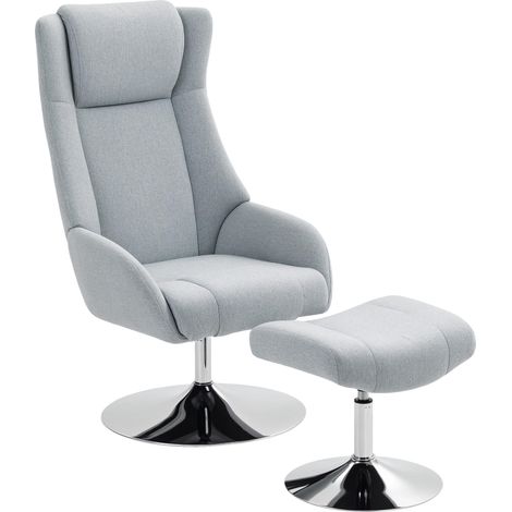 Fauteuil pivotant rembourré avec repose-pieds, inclinable, avec accoudoirs, pour salon, chambre, gris (1/5)