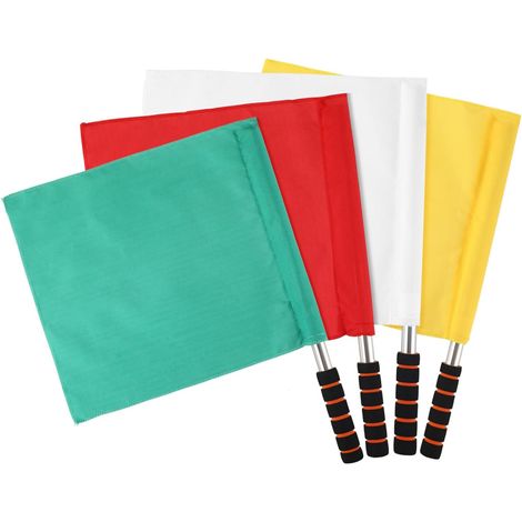 4pièces Drapeau Arbitre Acier Inoxydable De Drapeaux De Signalisation Jaune Rouge Vert Blanc pour Matchs Sportifs Drapeau De Commandement Légèrement Conçu avec Mât Acier Inoxydable (1/5)