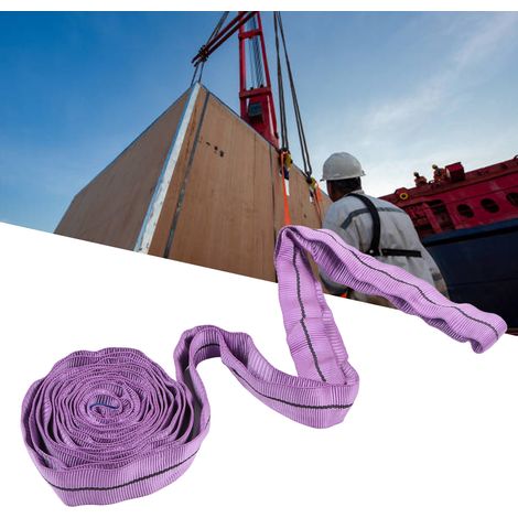Élingue de levage flexible en polyester à double boucle violette 1T 3M pour grue industrielle, corde de remorquage (1/5)