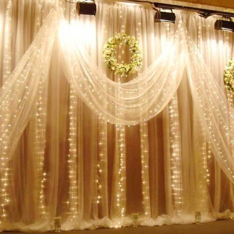 1 pièce Guirlande lumineuse extérieure, rideau 3 m x 3 m, 300 LED blanc chaud, décoration jardin et événements festifs