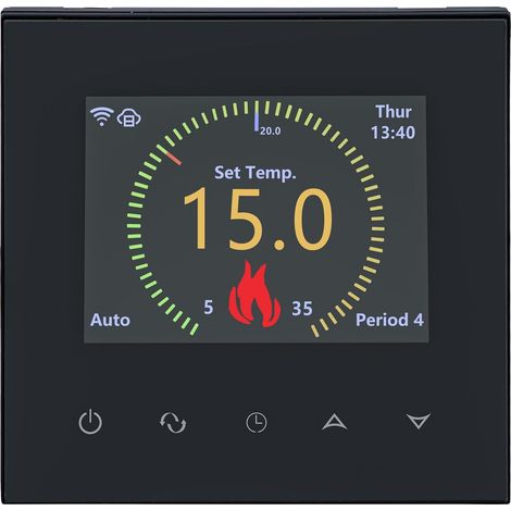 Thermostat WiFi Plancher Chauffant à Eau 3A - Écran Couleur TFT - Interface en Français - Sortie 230V (Non Compatible Chaudière) - Noir (1/5)