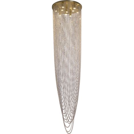 Searchlight Swoop Suspension à 10 lampes, laiton satiné et cristal transparent (1/4)