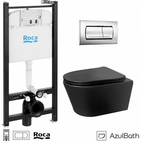 BASTIDOR ROCA ACTIVE PACK CISTERNA EMPOTRADA Y PULSADOR CROMO BRILLO CON INODORO SUSPENDIDO Rimless LIA Negro de AzulBath (1/4)