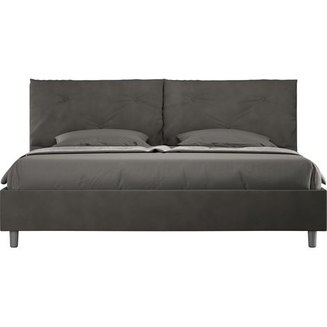 Letto matrimoniale king size con rete imbottito 200x200 microfibra grigio Appia Large