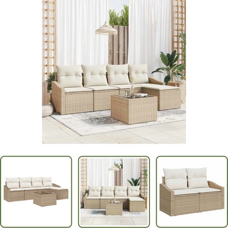 vidaXL Jardin moderne - Ensemble de Canapés avec coussin 6 pcs Beige polyrotin (1/5)