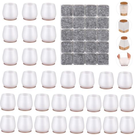 32PCS Protection Pied de Chaise Silicone + 20PCS Feutrine Autocollante Protege Embout Patin Tampon Embouts Protège Chaussette Cache Emboitable Antibruit Meubles Patte Transparent Rond S Fit 20-30MM (1/5)