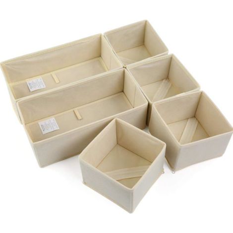 Boite de Rangement - Organisateur de Tiroir Pliable Non-tissé - Pour Chaussettes et Sous-vêtements - 6 Pièces (2 Grandes + 4 Petites) - Beige