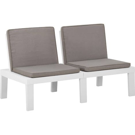 vidaXL Banc de salon de jardin avec coussin Plastique Blanc (1/5)