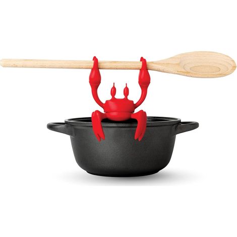 Repose Cuillère Silicone, Gadgets Cuisine - Résistant à la chaleur, cadeaux de cuisine amusants, Support de cuillère antidérapant (Crabe Rouge)