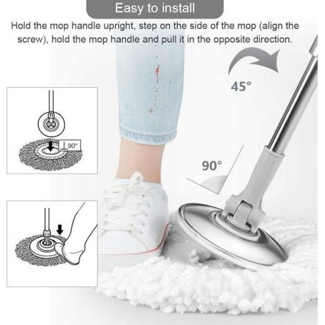3Pcs Têtes Microfibre Balai, Mop Heads, Tête de Vadrouille Rechange Rond Têtes Mop Rotation à 360 pour Balais Serpillère Rotatif 36 (1/4)