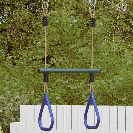 Trapezstange mit Turnringen für Kinder Blau Dunkelgrün Stahl