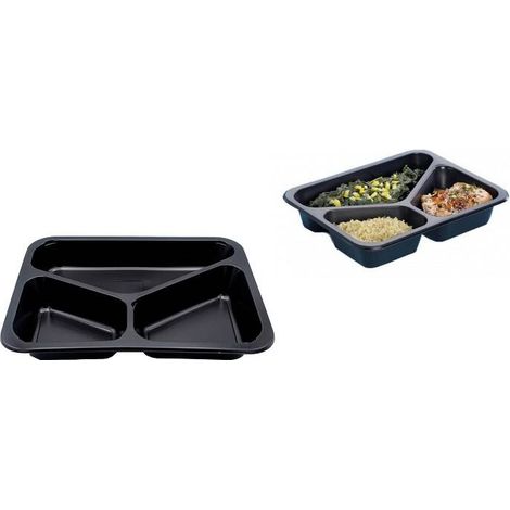 Contenitori per il pranzo da catering neri da 900 ml a tripla parete, termosaldabili, confezione da 50 pezzi