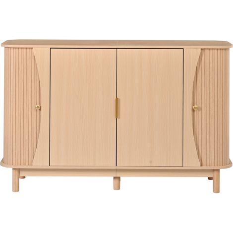 Buffet en MDF naturel 140 x 40 x 88 cm, 2 portes coulissantes et bords arrondis (1/5)