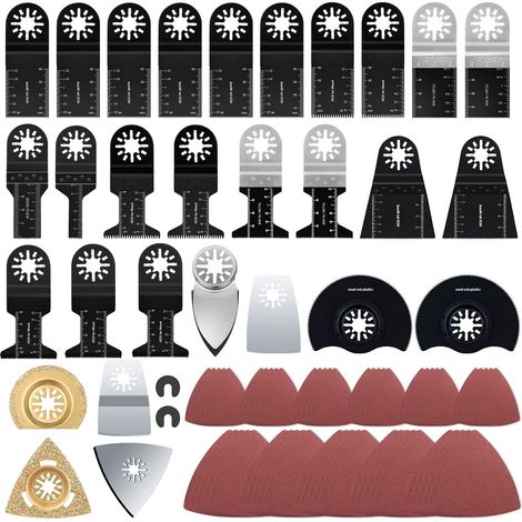 ZOLGINAH Hojas de sierra multiherramienta, 131 piezas Kit de hojas de sierra Hojas de carpintería Accesorios de herramientas oscilantes para Milwaukee Dewalt Bosch Makita Dremel, etc. No apto para Bos (1/5)