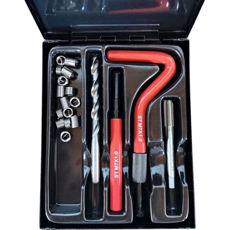 Kit de filets rapportés M7 x 100 – Acier inoxydable – 15 filets assortis pour réparation de filetages – Foret et taraud inclus (1/2)