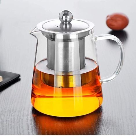 Théière en verre carrée tasse de bouteille résistant à la chaleur avec infuseur parfait pour le thé et le café -(450ml)
