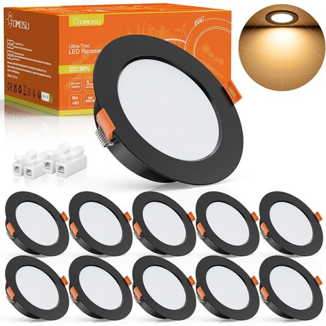 Spot LED Encastrable Noir, 5W, Blanc Chaud 2700K, IP44, Lot de 10, 220-240V, 450LM, Trou 75mm-85mm, Diamètre 98mm, Spot Salle de Bain IP44 Étanche pour Salon, Rond (1/5)