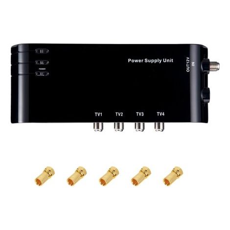 Alimentation d'intérieur Répartiteur 4 Sorties HDTV TNT HD 220/230V + 5 Fiches F - pour répartir Le Signal terrestre sans Perte (1/4)