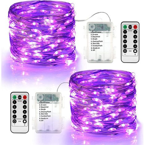 Guirlande lumineuse à piles (2 pièces) - 5 m, 50 LED - Télécommande incluse - 8 modes d'éclairage - Minuterie - Étanchéité IP20 - Convient pour une utilisation intérieure et extérieure (chambres) - Vi (1/5)