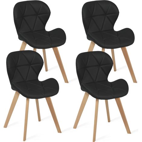 Idmarket – Lot de 4 chaises en PU noires – Structure en bois de hêtre – Dimensions assise 48x38x47cm – Pour coin repas moderne (1/5)