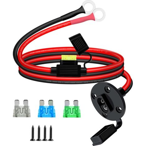 SAE 10AWG Motorcycle Battery Charger Cable SAE O Ring Cable 8mm with Fuse for Car Battery, Motorcycles, Battery Charger for Solar Generator (10AWG, 1m) (1/5)
