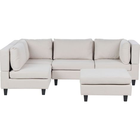 Modular Corner Sofa 4 Seater UNSTAD Fabric Light Beige with Ottoman Right Hand