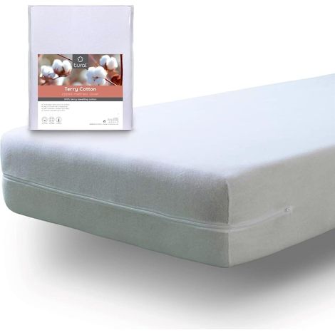 Tural Protège Matelas 140 x 200 x 30 cm Absorbante, Tissu Stretch, Certifié Oeko TEX, Housse de Matelas Élastique et Silencieux avec Fermeture Éclair, Blanc (1/5)