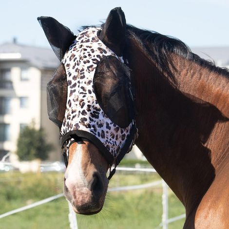 Élasticité Masque de Mouche de Cheval Confort avec Protection UV Standard Masque de Mouche de Cheval pour Cheval-Imprimé léopard (M) (1/5)