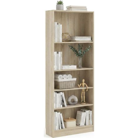 Dmora - Libreria Abelarda, Scaffale da ufficio, Mobile portalibri, Biblioteca, 79x27 h203 cm, Quercia