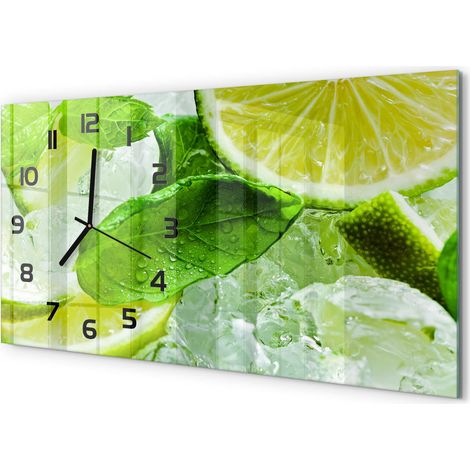Horloge Murale Panoramique Moderne 60x30 cm Verre Trempé Sans Tic-Tac Citron vert avec de la glace (1/5)