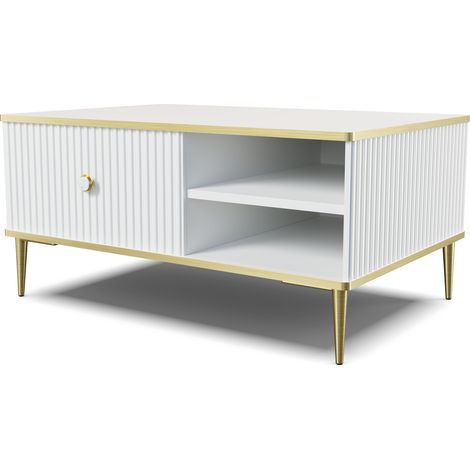 Table basse PETRA 90x60 blanc mat pieds or