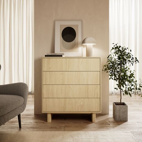 Credenza Hasavato, Madia 4 Cassetti, un Ripiano, Apertura Scorrevole, 94x38x104h cm Marrone Rovere (1/5)