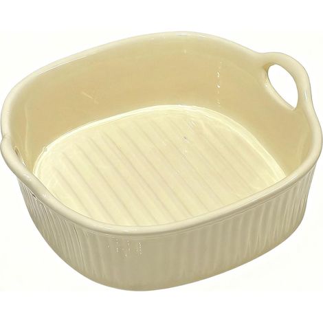 Plat à gratin rond en céramique, plat à gratin pour friteuse à air chaud 18,5 x 16,5 x 5,5 cm, plat à lasagnes, moule rond émaillé multicolore, pour lasagnes, frites jaune clair (1/5)