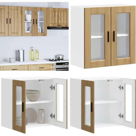 vidaXL Küchen-Hängeschrank mit Glastür Porto Artisan-Eiche (1/5)