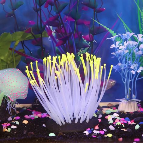 Anemone - Gel De Silice - Lumineuse - Pour Aquarium Et Décoration Intérieure - 11 x 7 x 7 cm - Jaune - 1 Pièce (1/5)