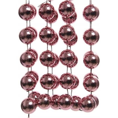 Chaîne de perles de sapin de Noël rose 2,7 m