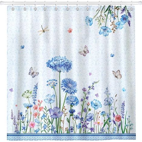 Rideau De Douche, Champignons Boho Lavable 182x182 cm Polyester Rideau De Bain pour Baignoire, Salle De Bain Décor avec œIllets Et 12 Crochets (1/4)