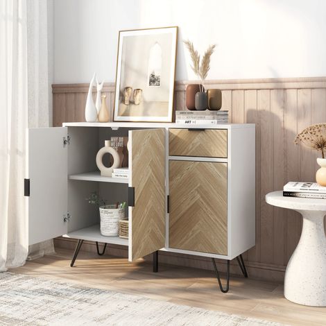 Kleine Schrnkchen, Sideboard, Schrnkchen, strukturierte Kommode, 90 x 72 x 30 cm, Wei und holz