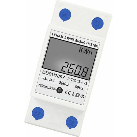 Numerique Electrique Compteur D'Energie Monophase Sur Rail Din Compteurs D'Electricite Une Deuxieme Phase De Fil Multifonction Compteur Electrique - Blanc, Sans Retroeclairage (1/5)