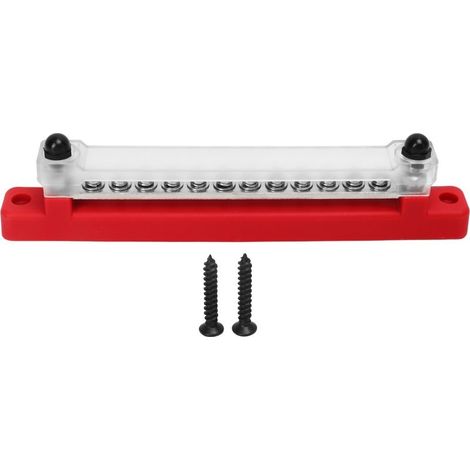 Bloc de Distribution d'énergie de barre omnibus à 12 bornes 48V 150A avec couvercle, goujons M6, vis M4 pour voiture, camping-car, bateau marin, rouge (1/5)