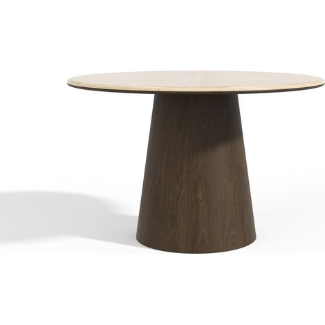 Table à manger en bois contreplaqué et marbre marbre beige et noyer foncé VERO (1/5)
