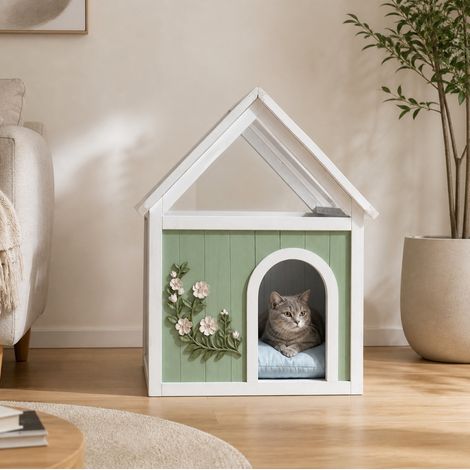 Cuccia in legno per gatti e cani di piccola taglia, 63,5 x 47,5 x 78 cm, Mint OKMYHOME (1/5)