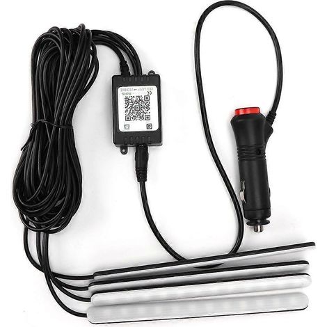 Ambientebeleuchtung für den Fahrzeuginnenraum, 4 RGB-LED-Streifen, App-Fernbedienung, Musiksteuerung, dekorative Lampe mit Zigarettenanzünder