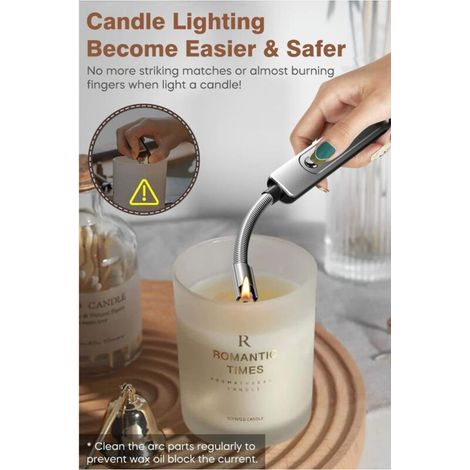 Allume Bougies Electrique,Briquet Bougie Arc Rechargeable USB sans Flamme avec 360 Diplôme Neck Coupe Vent pour Allume Bougie Foyer Cuisine Barbecue Grils Gazinière de Camping(argent) (1/4)