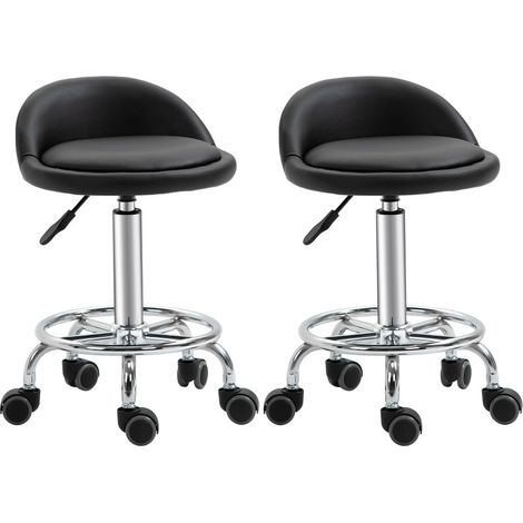 CHICFURN Taburete de oficina con ruedas y respaldo 57-72 cm negro en polipiel, pack de 2 (1/5)