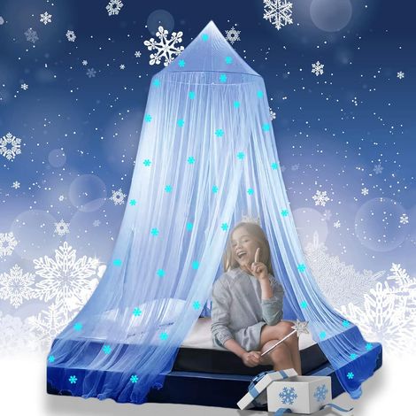 Ciel de lit pour Princesse Phosphorescent, Ciel de lit Noël à Flocons pour décoration de Chambre de Fille, Blue