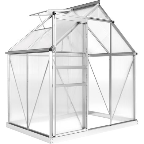 192.5 x 131cm Walk-In Polycarbonate Greenhouse - Silver-Tone